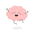 Happy excited cartoon brain character vector illustration