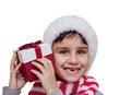 Happy excited child holding christmas gift box Royalty Free Stock Photo