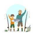 Happy excited father and son fishing scene Royalty Free Stock Photo