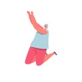 Happy Excited Female Character Jump with Raised Hands, Positive Old Woman, Cheerful Grandmother Gladness and Happiness