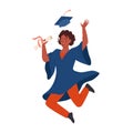 Happy excited girl jumping with graduation diploma