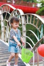 Happy excited joyful girl cute child smile laugh play colorful balloon have fun at summer park nature happiness childhood Royalty Free Stock Photo