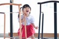 Happy and Excited Kids. Portrait of a Three Years old Girl in Student Uniform. Happiness Moment, Laughing Royalty Free Stock Photo