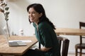 Happy excited laptop user woman laughing at joke Royalty Free Stock Photo