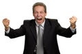 Happy excited man triumphing with raised fists. Royalty Free Stock Photo