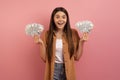 Happy Excited Teen Girl Holding Money Cash In Hands Royalty Free Stock Photo