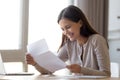 Happy excited woman reading letter with good news, great offer Royalty Free Stock Photo