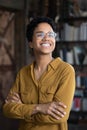 Happy excited young Black business woman professional head shot portrait Royalty Free Stock Photo