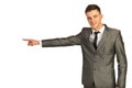 Happy executive man pointing Royalty Free Stock Photo