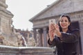 Happy executive woman making selfie in front of Pantheon in rom Royalty Free Stock Photo