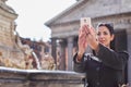 Happy executive woman making selfie in front of Pantheon in rom Royalty Free Stock Photo