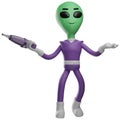 Happy Face Alien 3D Cartoon Illustration holding a gun