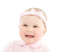 Happy face of baby girl with bowknot on head Royalty Free Stock Photo