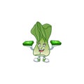 Happy face bok choy character with money on hand