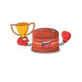 Happy face of boxing winner cherry macaron in mascot design style