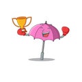 Happy face of boxing winner pink umbrella in mascot design style Royalty Free Stock Photo