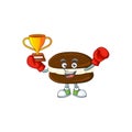 Happy face of boxing winner whoopie pies in mascot design style