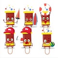 Happy Face bubble blaster firework cartoon character playing on a beach