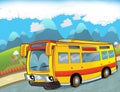 The happy face bus - tourist - driving through the city - illustration for the children