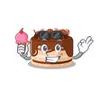 Happy face chocolate cake cartoon design with ice cream