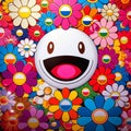 Happy face colourful flowers floral pattern wallpaper