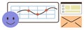 happy face with data chart, task checklist, and envelope representing communication and productivity Royalty Free Stock Photo