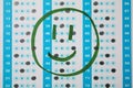 Happy face drawn on answer sheet, top view. Student passing exam