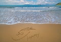 Happy face drawn on sand on Gerakas beach