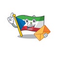 Happy face flag equatorial guinea Scroll mascot design with envelope