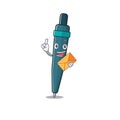 Happy face fountain pen Scroll mascot design with envelope Royalty Free Stock Photo