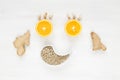 Happy face of fruit and seeds. The smiling face is made from oranges, garlic, ginger, lime and sunflower seeds. Background of Royalty Free Stock Photo