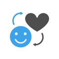 Happy face and heart colored icon. Exchange happiness on love, social network activity, like button symbol