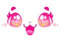 Happy face. Kawaii, manga, Japanese or Korean style. Eyes, mouth, nose. Super cute pink design