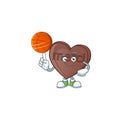 Happy face one bite love chocolate cartoon character playing basketball