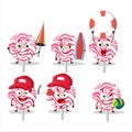 Happy Face pink swirl candy cartoon character playing on a beach Royalty Free Stock Photo