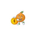 Happy face shallot cartoon character with gold coin