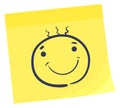 Happy face sticker. Yellow sticky note with doodle