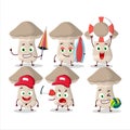 Happy Face toadstool cartoon character playing on a beach