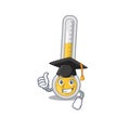 Happy face of warm thermometer in black graduation hat for the ceremony Royalty Free Stock Photo