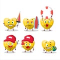 Happy Face yellow love gummy candy cartoon character playing on a beach