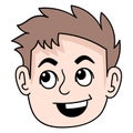 Happy faced boy with brown hair, doodle icon drawing