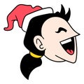Happy faced boy head laughing celebrating christmas, doodle icon drawing
