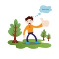 Happy faced boy with thumbs up gesture. Flat character illustration