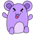 Happy faced purple mouse monster, doodle icon image kawaii