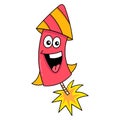 Happy faced rocket for fireworks party, doodle icon image kawaii