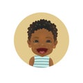 Happy facial expression. Afro American baby emoticon. Smiling African child emoji. Cute black skin cheerful toddler smiley. Royalty Free Stock Photo