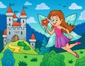 Happy fairy near castle