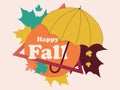 Happy fall. Autumn frame with umbrella and leaves. Vintage border with yellowed falling oak and maple leaves. Design a template Royalty Free Stock Photo