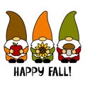 Happy Fall. Gnomes with a apple, sunflower, mushroom. Thanksgiving Day. Vector illustration