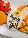 Happy fall y`all sugar cookie plaque decorated to celebrate thanksgiving Royalty Free Stock Photo